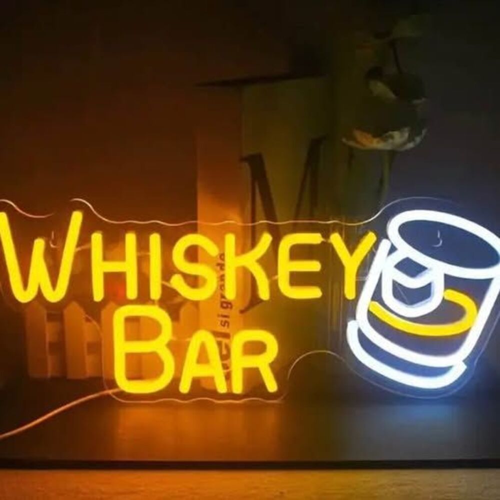 Whiskey Bar Neon Sign LED Light Custom Bourbon Lounge Man Cave Bar Decor Gift